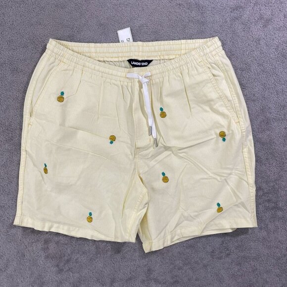 NEW Lands' End Men's M Yellow Pineapple Embroidered Deck Beach Shorts - Picture 1 of 7